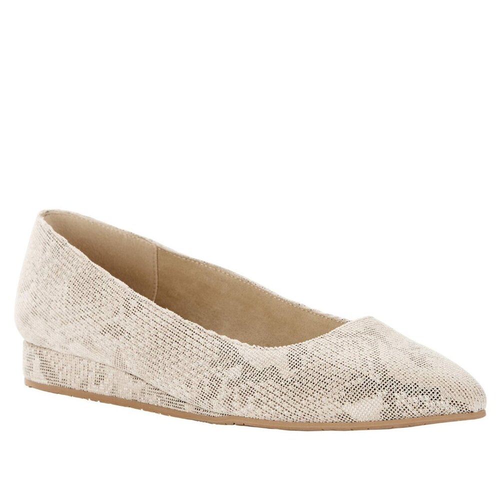 Women's Vegan Suede Animal Print Pointed Toe Flats, Natural - Picture 1 of 1